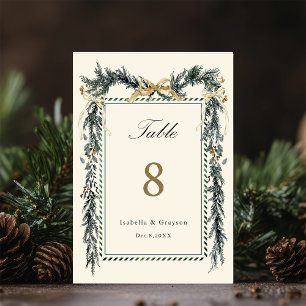 Gold Bow & Greenery Garland Wedding Ivory Table Number