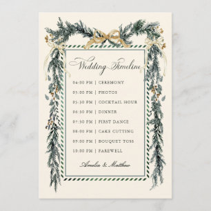 Gold Bow & Greenery Garland Wedding Timeline Ivory Program