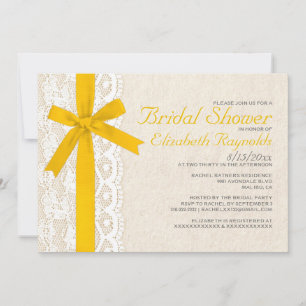 Gold Bow & Lace Bridal Shower Invitations