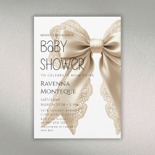 Gold Bow Minimal Luxury Personalised Baby Shower Invitation