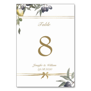 Gold bow Olives & Lemons Table Number
