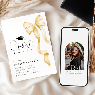 Gold Bow Photo Graduation Party Invitation