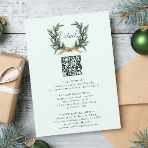 Gold Bow & Pine Wreath Wedding Details Mint Enclosure Card