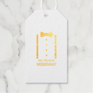 Gold Bow Tie Personalised Groomsman Proposal Gift Tags