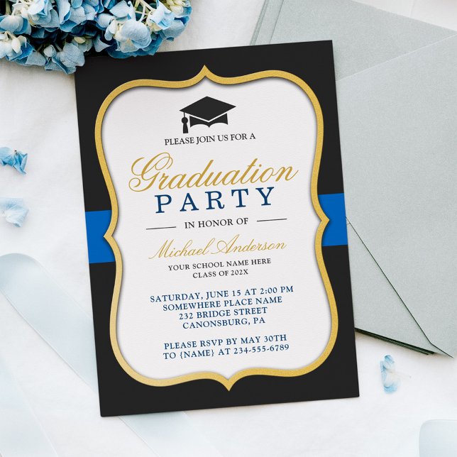 Gold Bracket Frame Modern Graduation Party Invitation (Creator Uploaded)