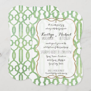 Gold Bracket Frame Watercolor Trellis Pattern Mint Invitation