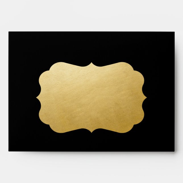 Gold Bracket Shape Address Area Elegant Black Envelope (Front)