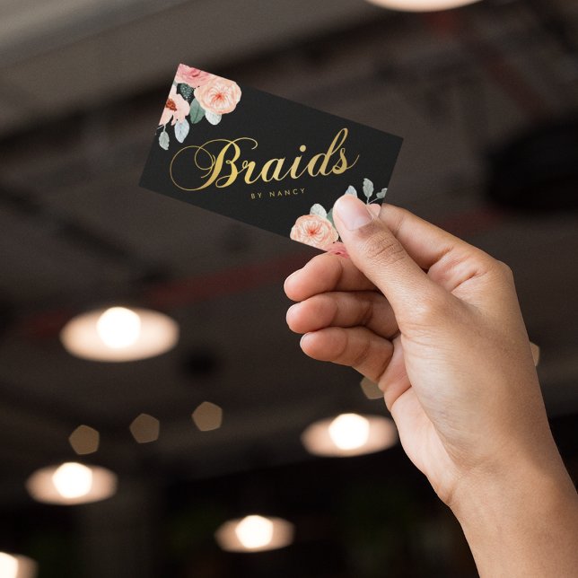 Gold Braids Script Calligraphy Watercolor Floral  Business Card (Creator Uploaded)