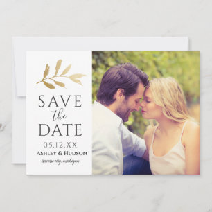 Gold Branch Wedding Photo White Save The Date