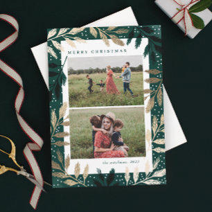 Gold Branches 2 Photo Christmas Holiday Card