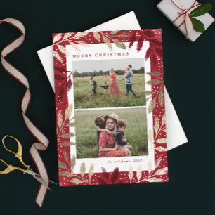 Gold Branches 2 Photo Christmas Holiday Card