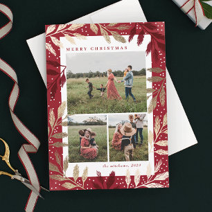 Gold Branches 3 Photo Christmas Holiday Card