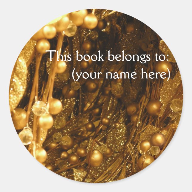 Gold branches bookplate classic round sticker (Front)