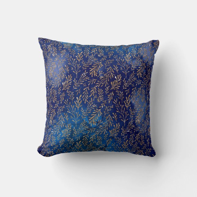 Gold Branches on Purple and Blue Cushion (Front)