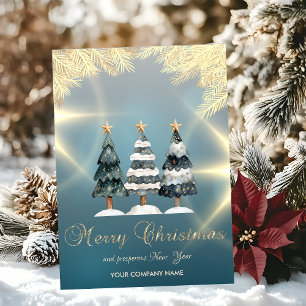 Gold Branches Pine Trees Corporate Holiday Card