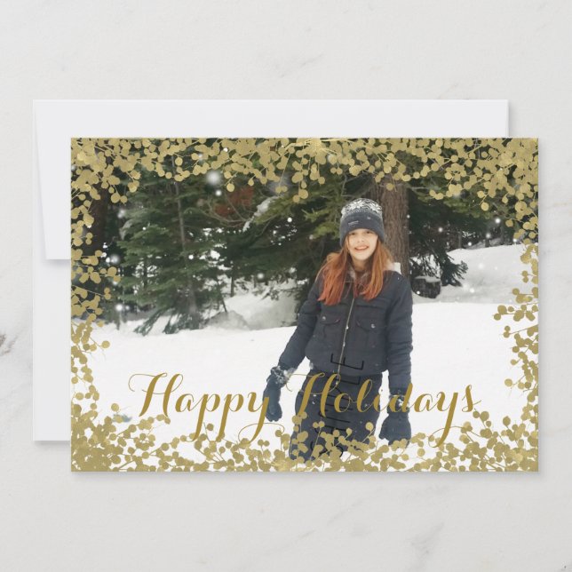 Gold Branches Winter Holiday Christmas Photo Card (Front)