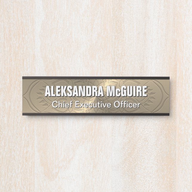 Gold Brass Look Etched Mandala Office Door Sign (Front)