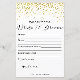 Gold Bridal Shower Game - wishes for bride groom