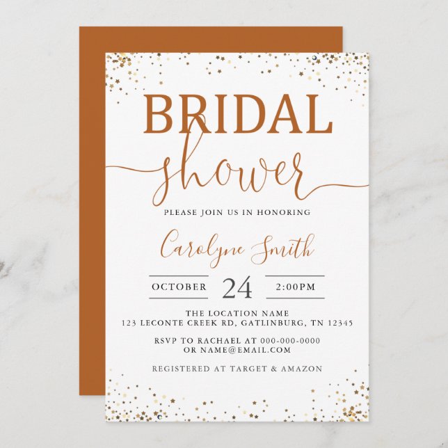 Gold Bridal Shower Invitation (Front/Back)