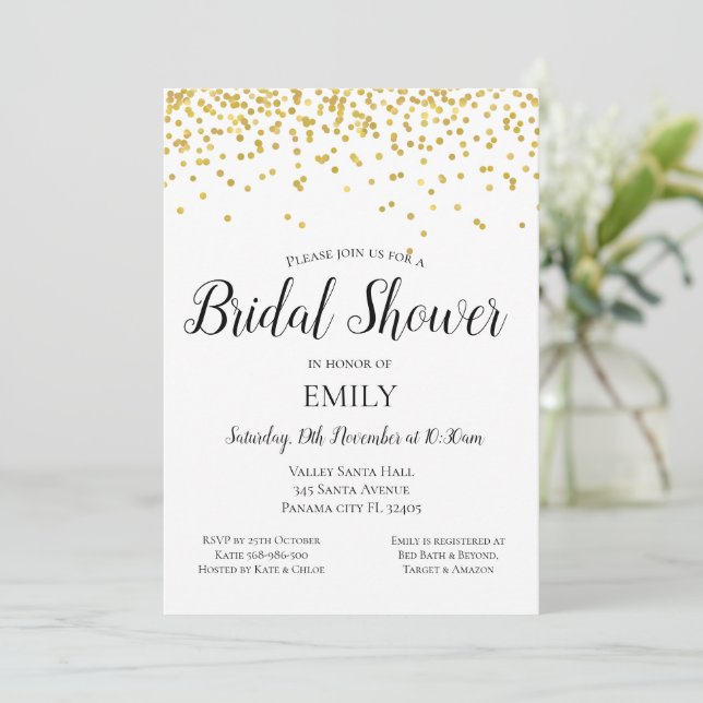 Gold Bridal Shower Invitation - Gold Baby Shower (Standing Front)