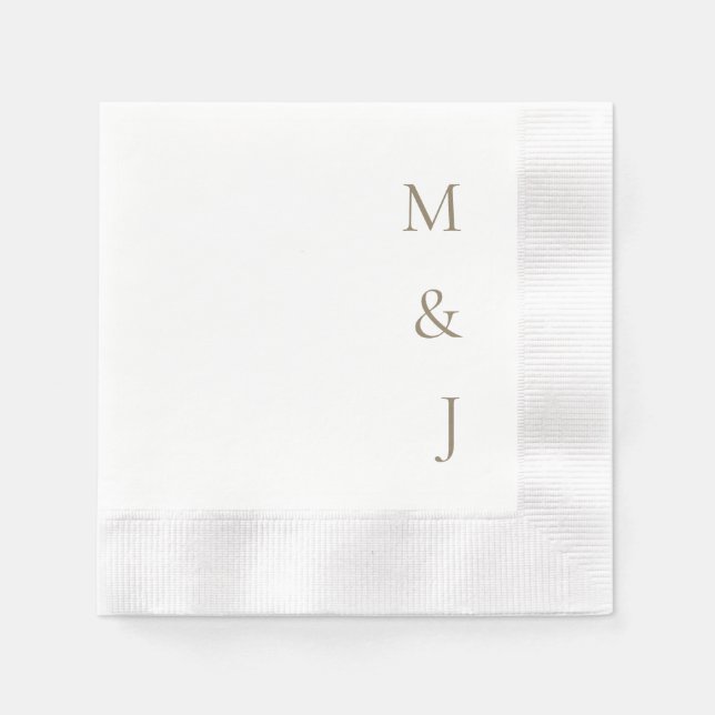 Gold  Bride & Groom Vertical Initials Wedding Napkin (Front)