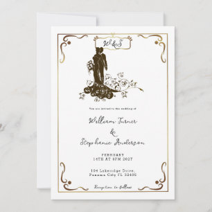 Gold Bride Groom Wedding Silhouette Monogram Invitation