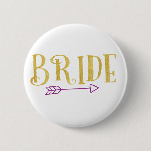 GOLD BRIDE TRIBE WITH PURPLE ARROW 6 CM ROUND BADGE