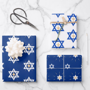 Gold Bright Shining Star of David Hannukah Wrapping Paper Sheet