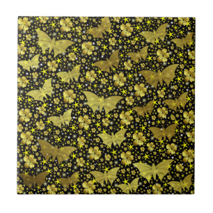 gold,bright, shiny, butterflies, exclusive ceramic tile