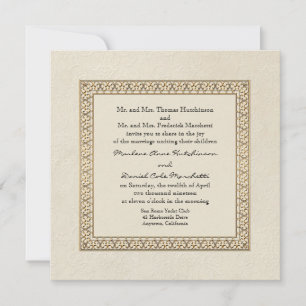 Gold Brocade Damask Floral Formal Elegant Wedding Invitation