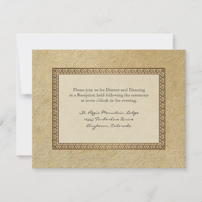 Gold Brocade Damask Floral Formal Reception Invite (Front)