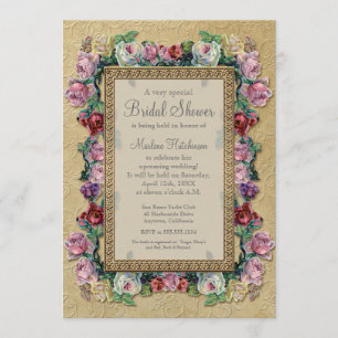 Gold Brocade Floral Formal Elegant Bridal Shower Invitation