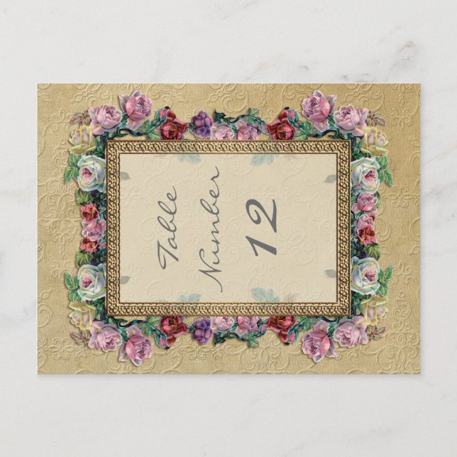 Gold Brocade Floral Formal Elegant Table Numbers Postcard (Front)