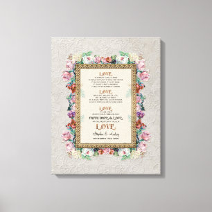 Gold Brocade Floral Love is Wedding Personalised Canvas Print