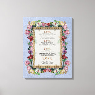 Gold Brocade Floral Love is Wedding Personalised Canvas Print