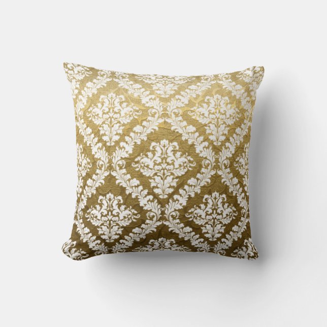 Gold brocade, white damask pattern cushion (Front)