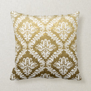 Gold brocade, white damask pattern cushion