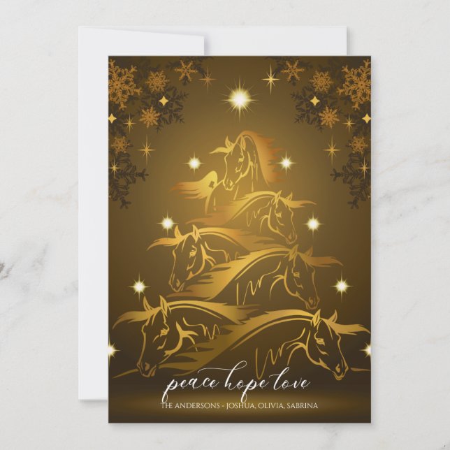 Gold Bronze Abstract Christmas Horses Holiday Card (Front)