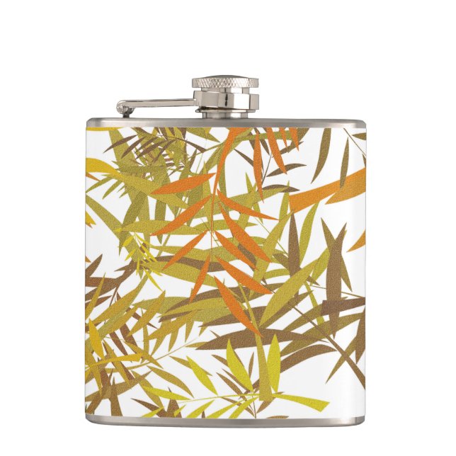 Gold Bronze and Brown Willow Leaves Hip Flask (Front)