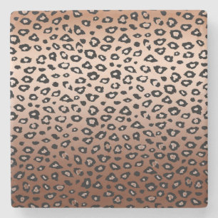 Gold Bronze Black Leopard Print Ombre Stone Coaster
