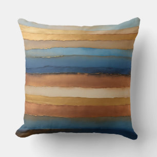 Gold Bronze copper and blue stripes Cushion