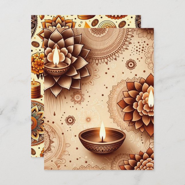 Gold & Bronze Diwali Scrapbook Paper Printable Invitation (Front/Back)
