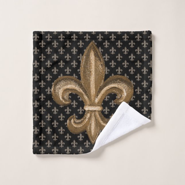 Gold & Bronze French Fleur de Lis Bath Towel Set (Wash Cloth)
