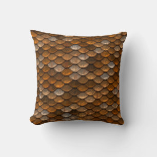 Gold Bronze Glam Metallic Scales Pattern Cushion