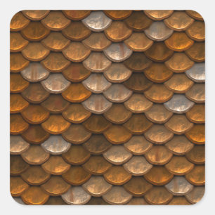 Gold Bronze Glam Metallic Scales Pattern Square Sticker