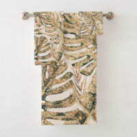 Gold Bronze Glitter Tropical Palm Leaves Chic