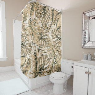 Gold Bronze Glitter Tropical Palm Leaves Chic Shower Curtain