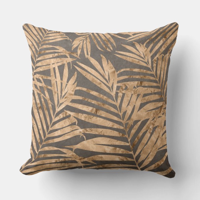 Gold/Bronze Leaf Print Reversible Pillow (Front)