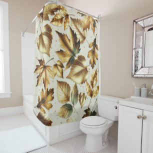 Gold Bronze Leaves Almond Beige Glam Fall Shower Curtain