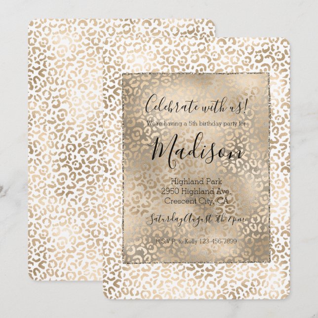 Gold Bronze Leopard Print Invitation (Front/Back)